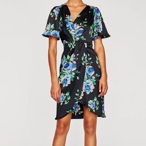 Zara Knotted Floral Print Wrap Dress